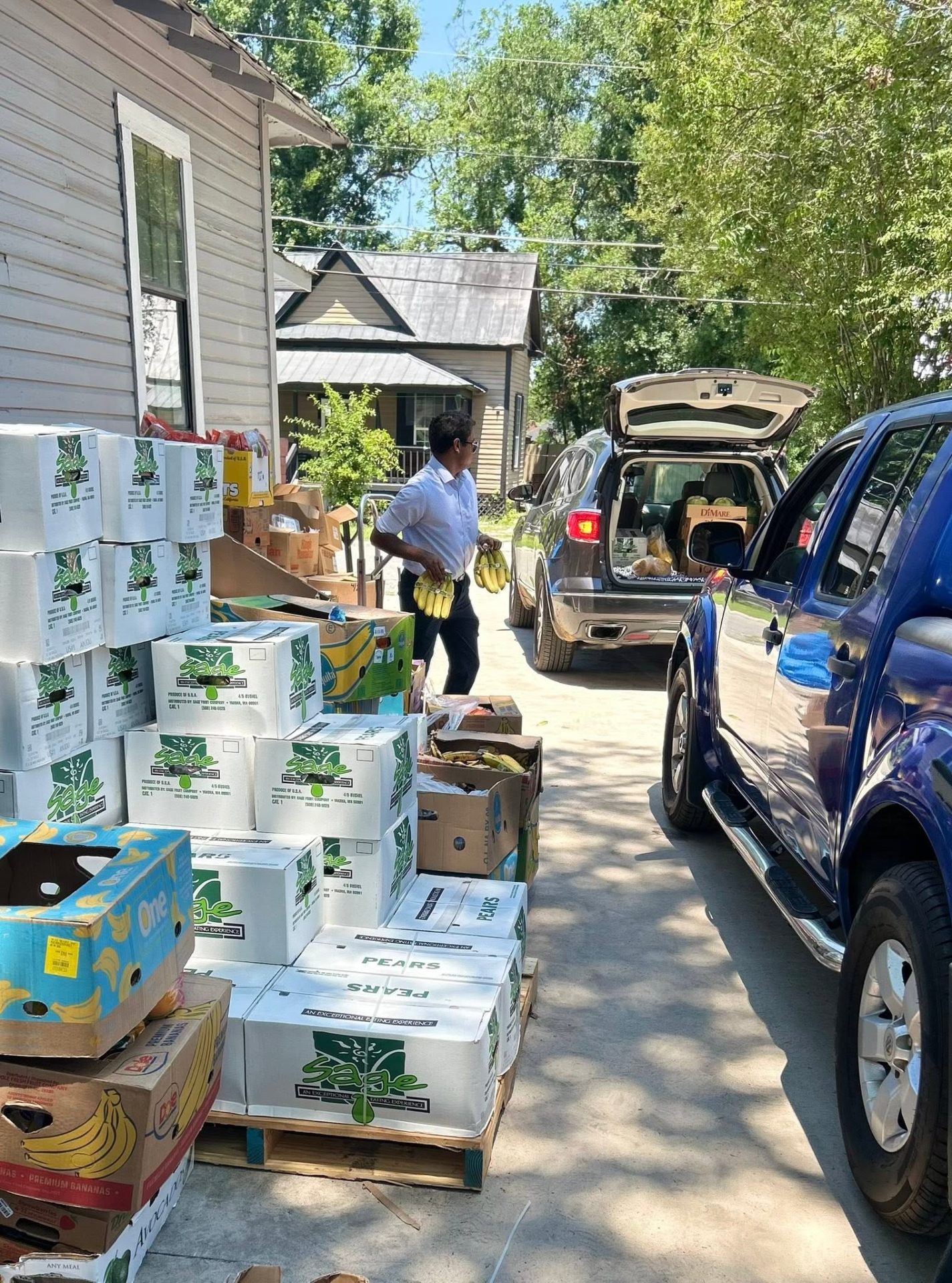 Volunteers loading donations